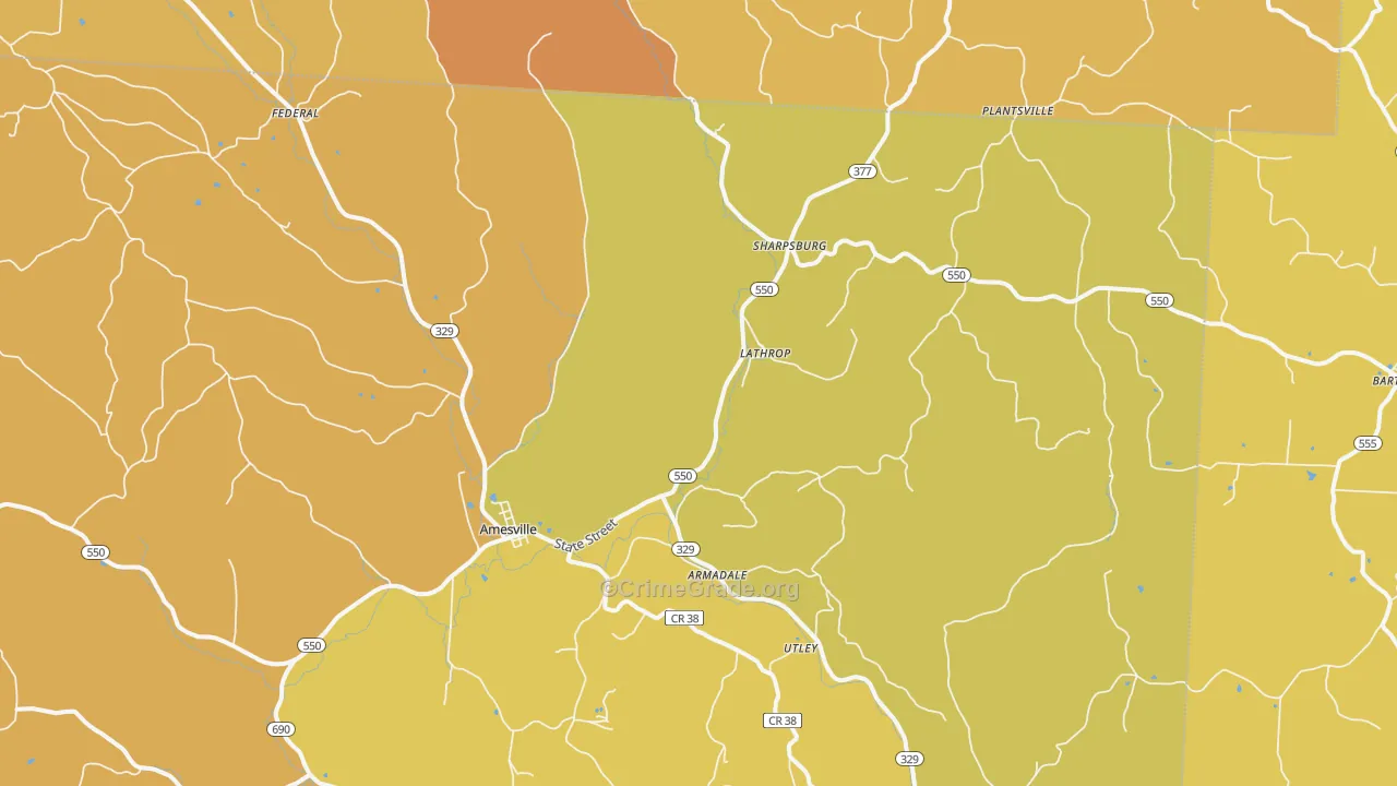 Amesville, OH Map of Burglary Rates