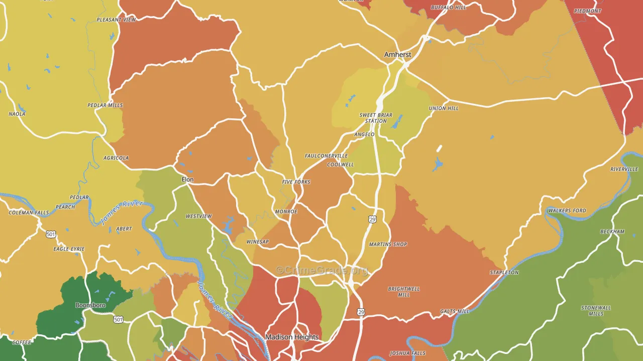 Amherst County, VA Map of Burglary Rates