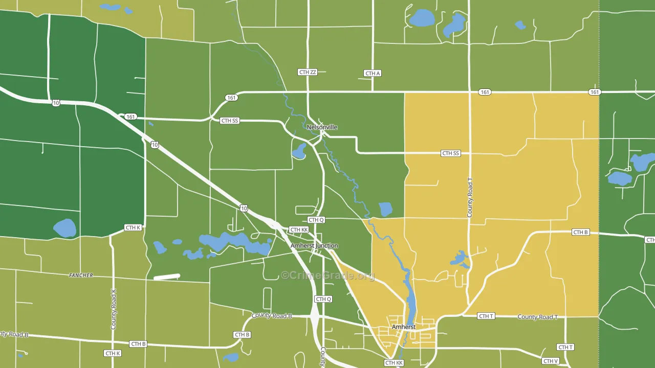 Amherst Junction, WI Map of Burglary Rates