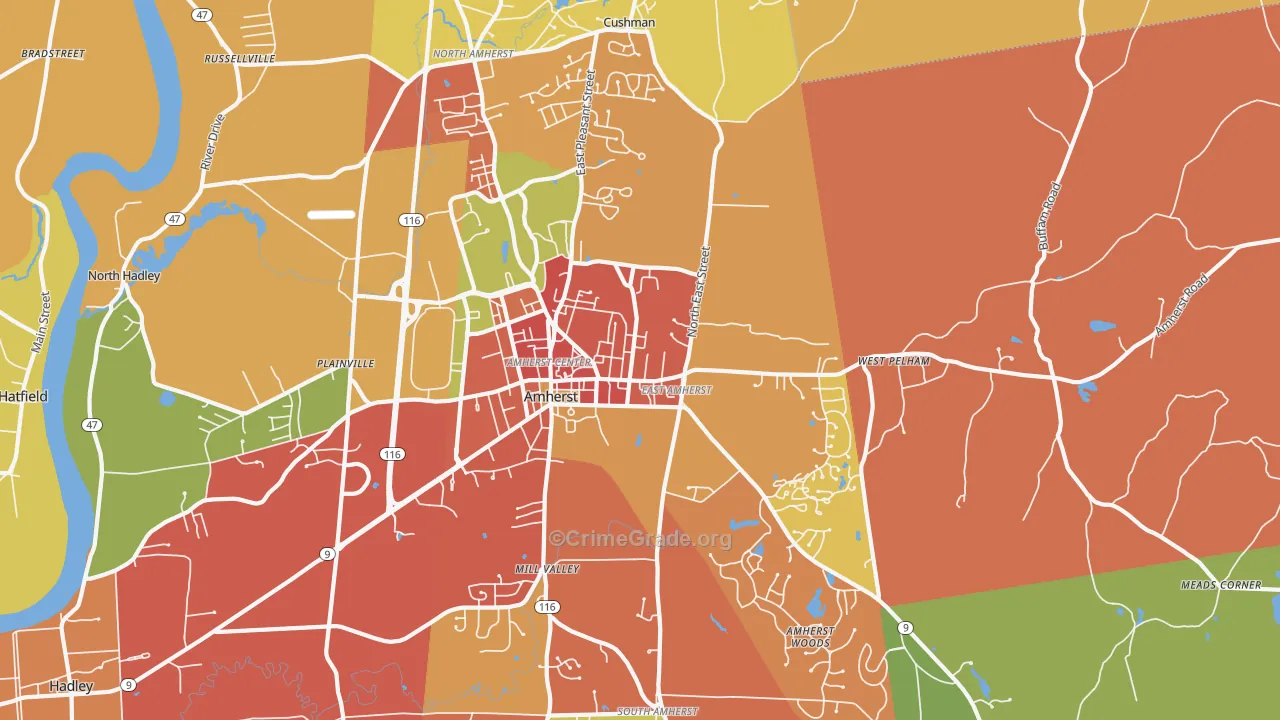 Amherst, MA Map of Burglary Rates