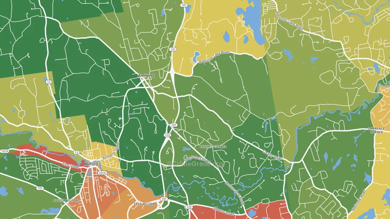 Amherst, NH Map of Burglary Rates