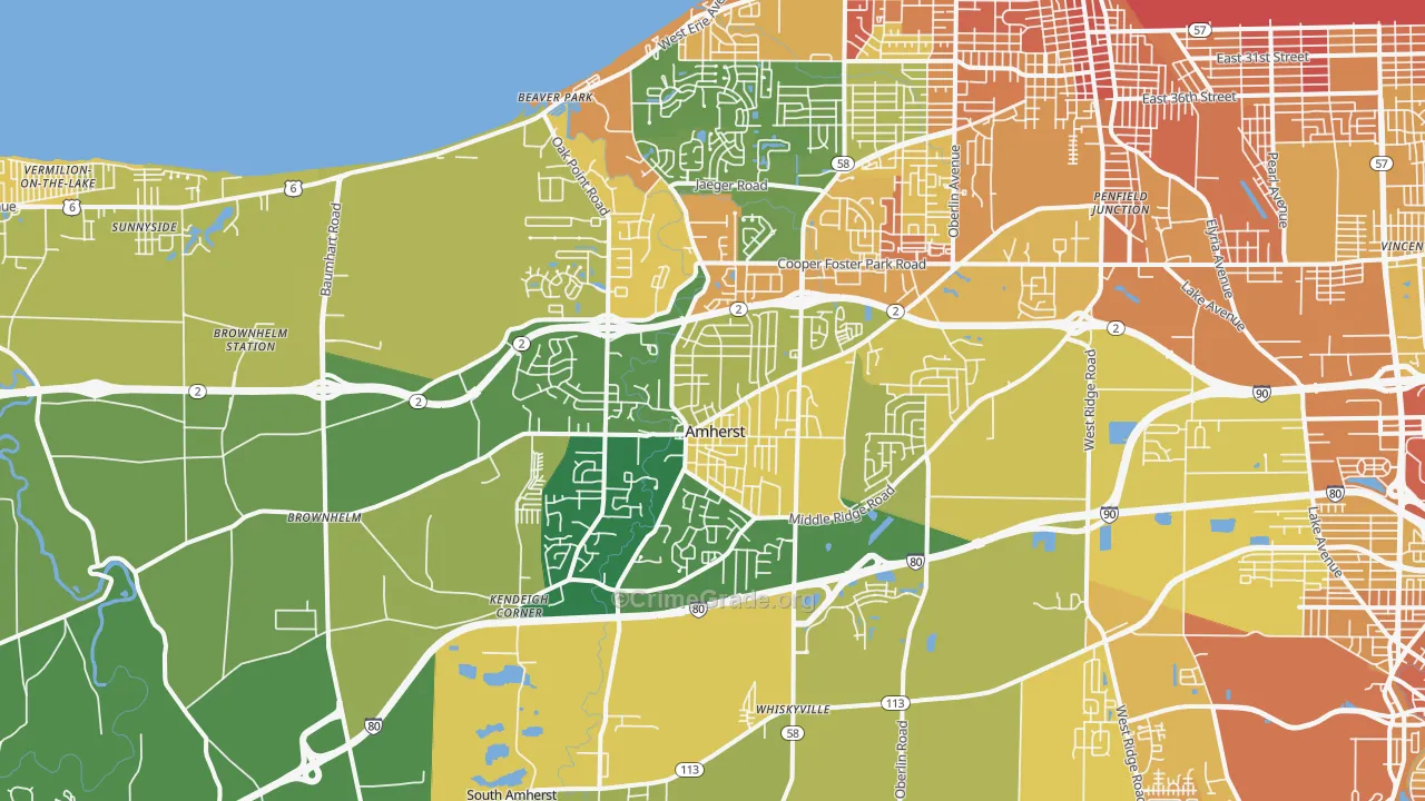 Amherst, OH Map of Burglary Rates
