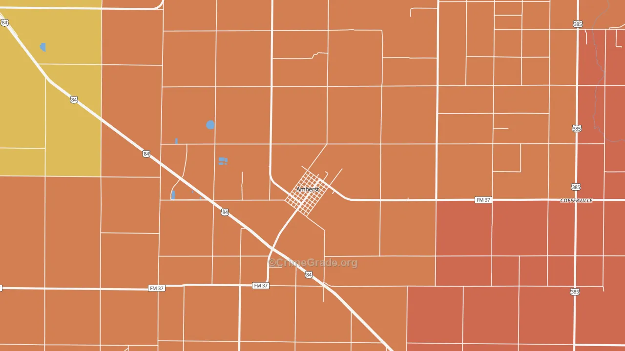 Amherst, TX Map of Burglary Rates
