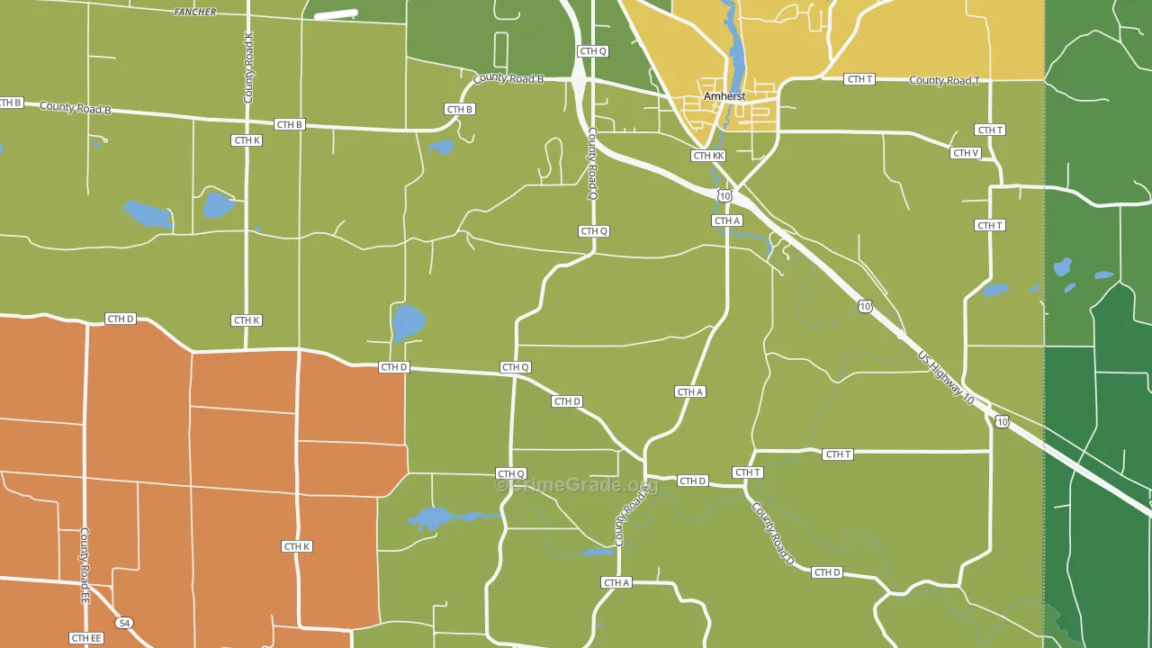 Amherst, WI Map of Burglary Rates