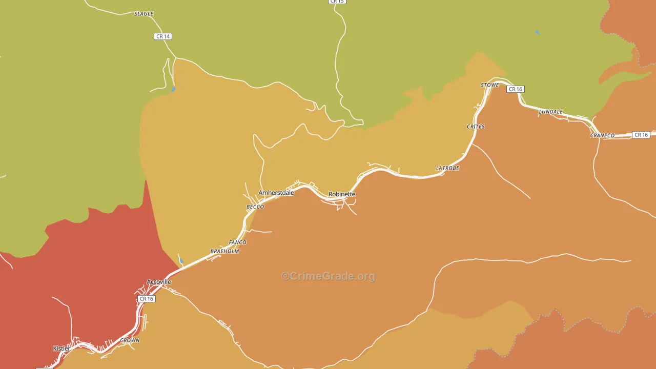 Amherstdale, WV Map of Burglary Rates