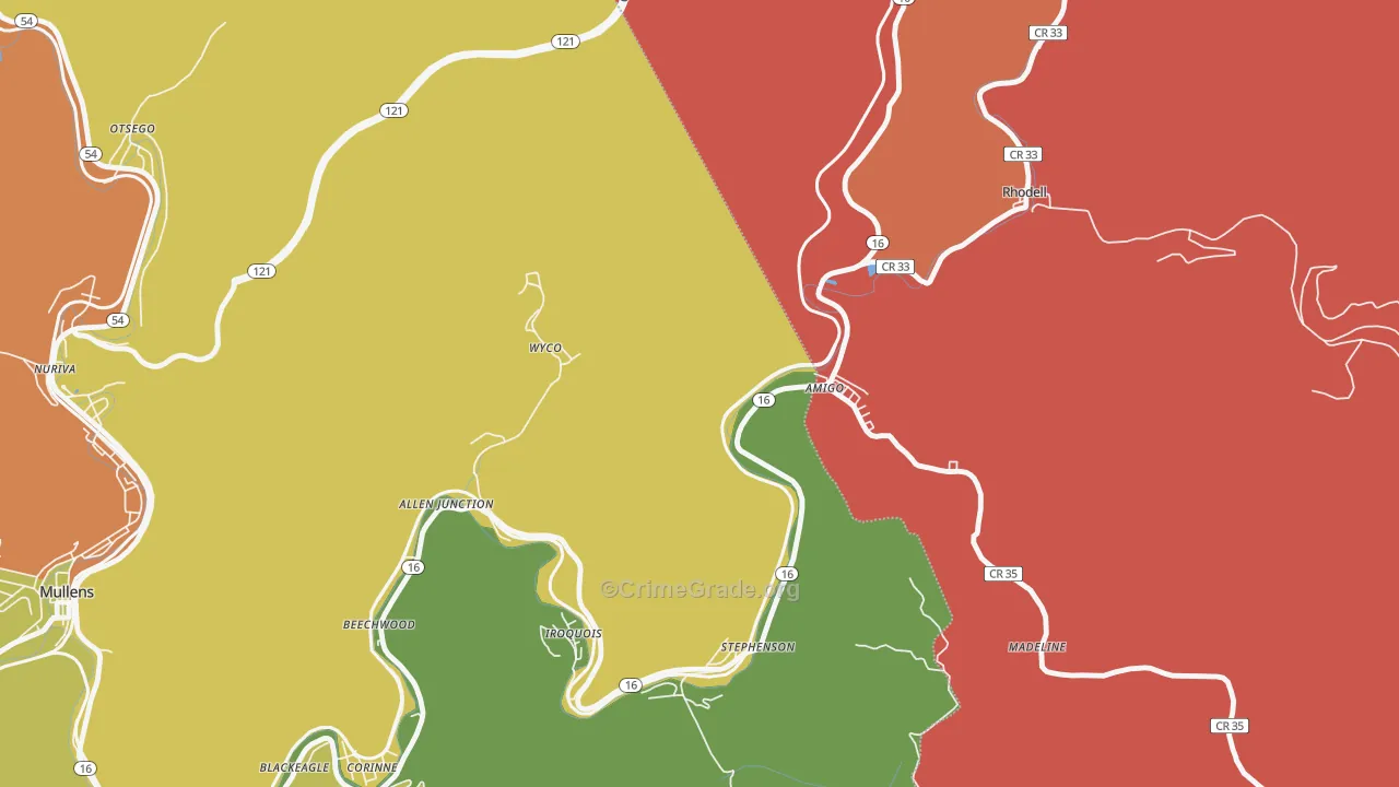 Amigo, WV Map of Burglary Rates