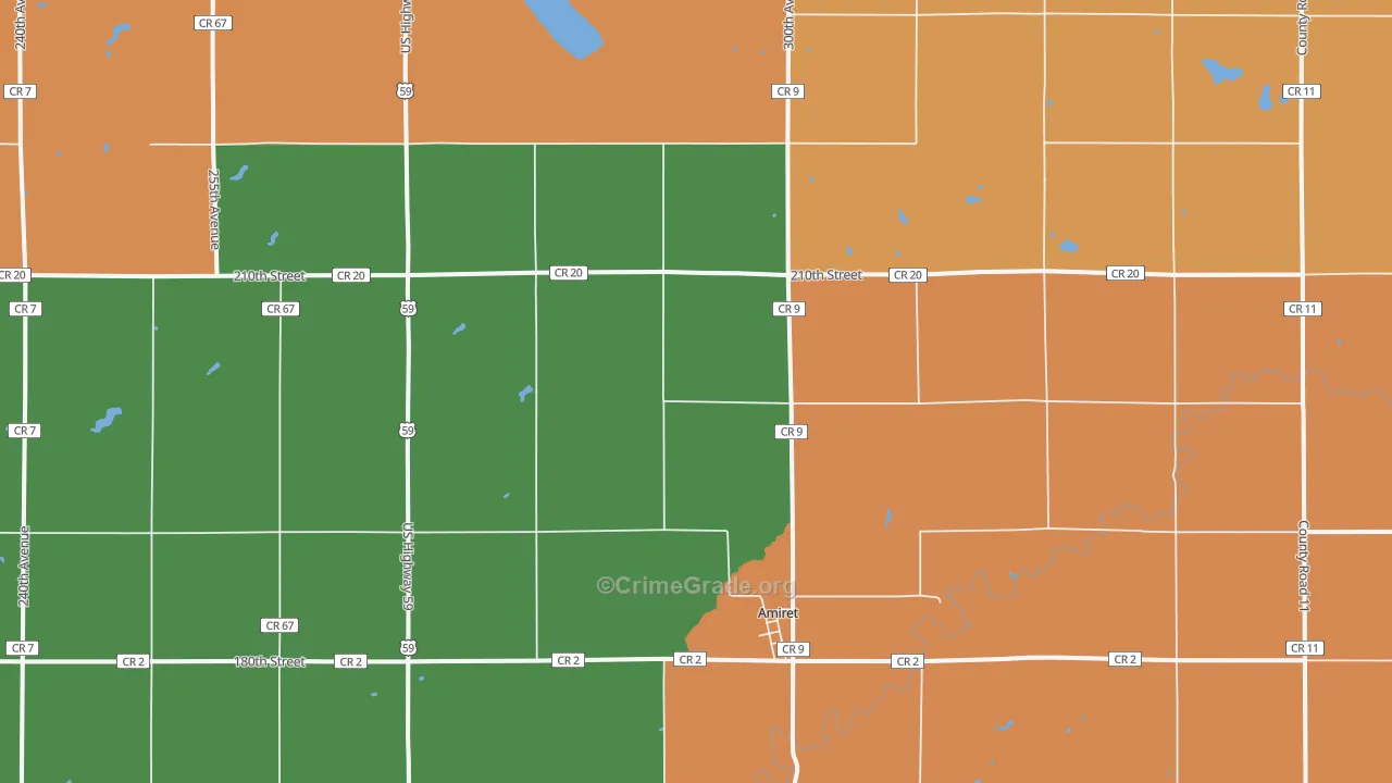 Amiret, MN Map of Burglary Rates