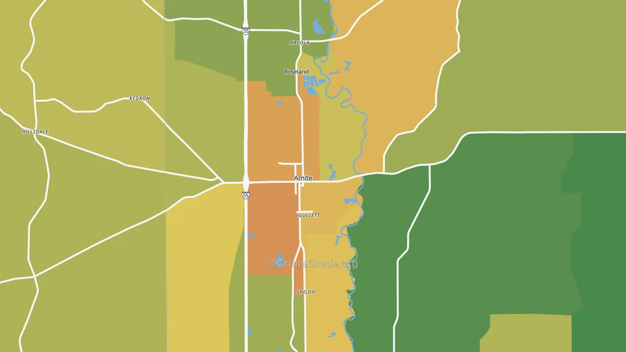 Amite City, LA Map of Burglary Rates