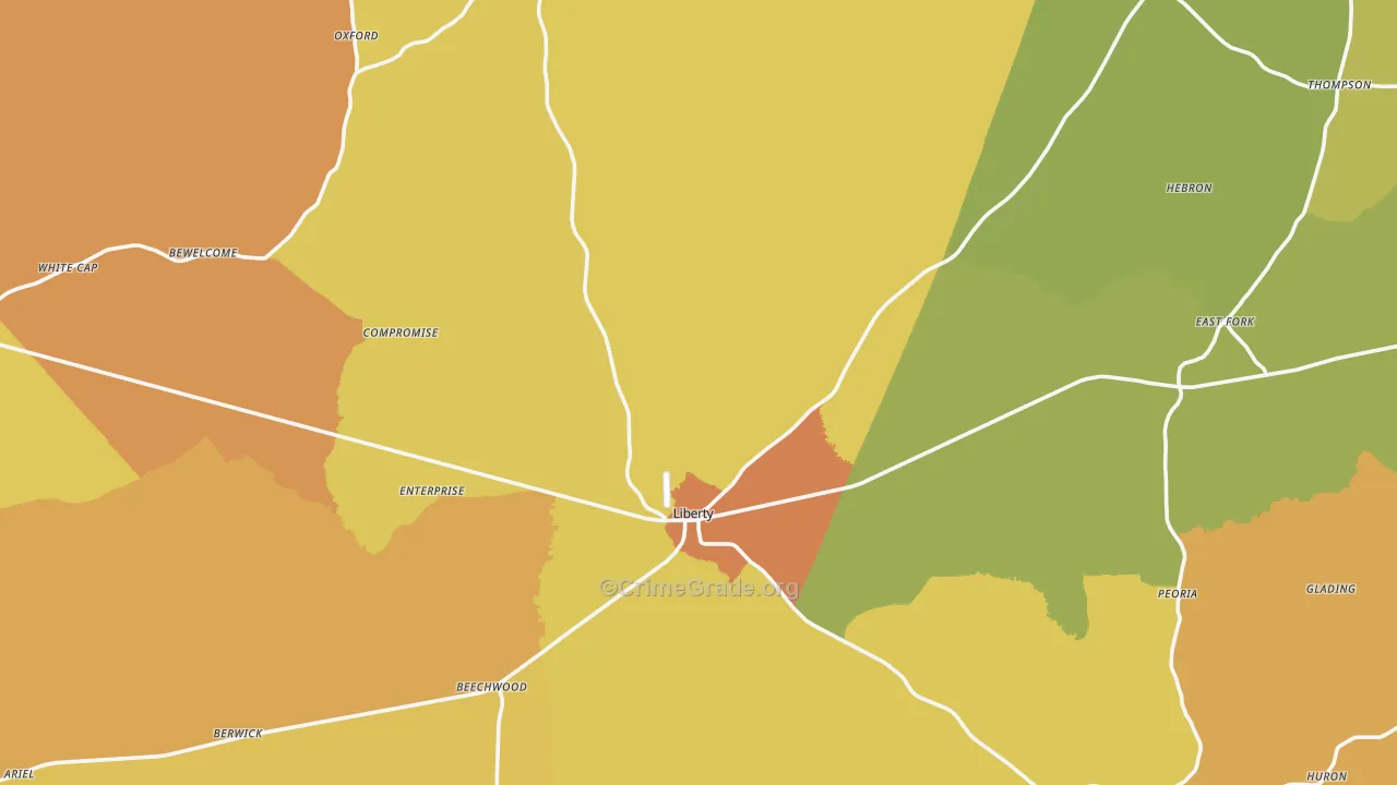 Amite County, MS Map of Burglary Rates