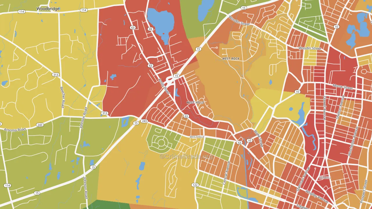 Amity, New Haven, CT Map of Burglary Rates