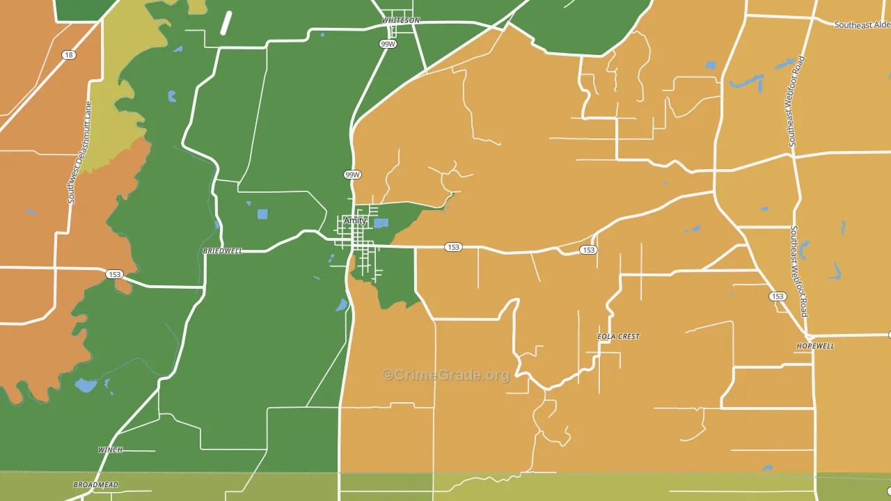 Amity, OR Map of Burglary Rates
