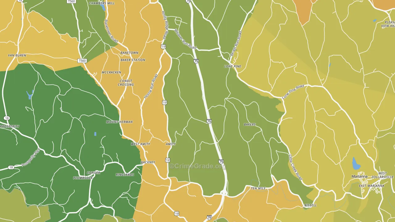 Amity, PA Map of Burglary Rates
