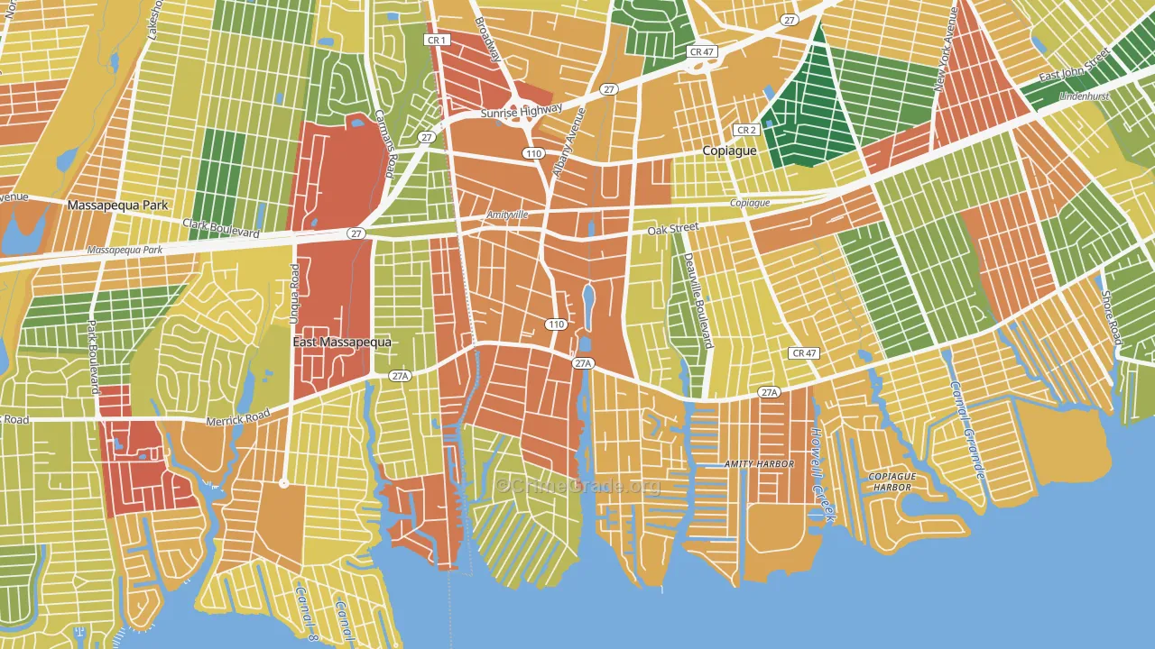 Amityville, NY Map of Burglary Rates