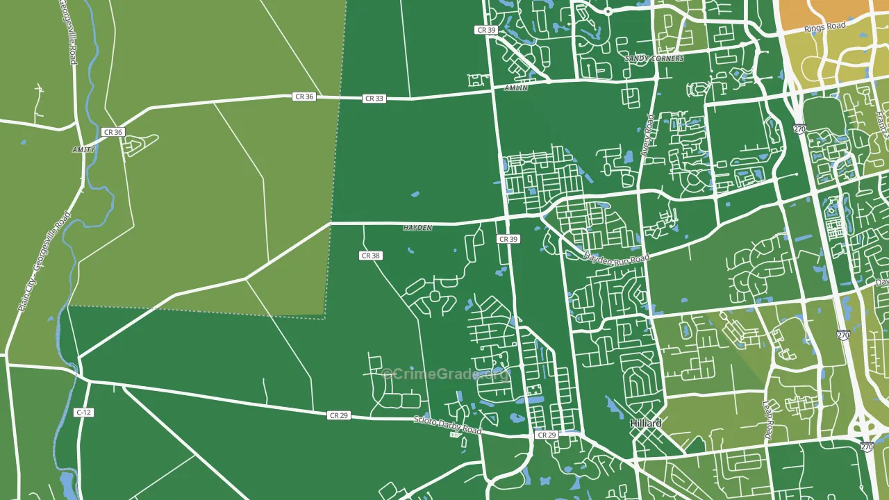 Amlin, OH Map of Burglary Rates