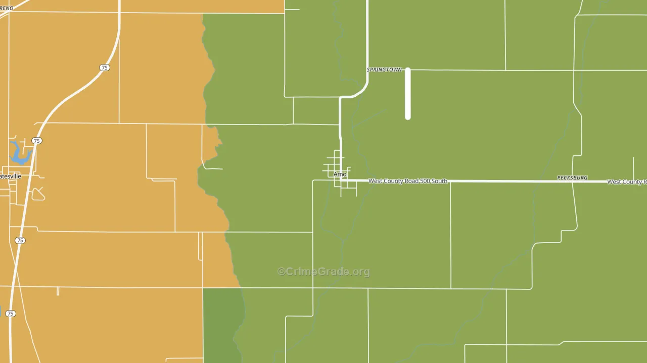 Amo, IN Map of Burglary Rates