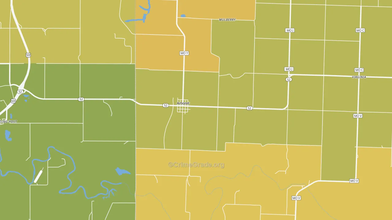 Amoret, MO Map of Burglary Rates