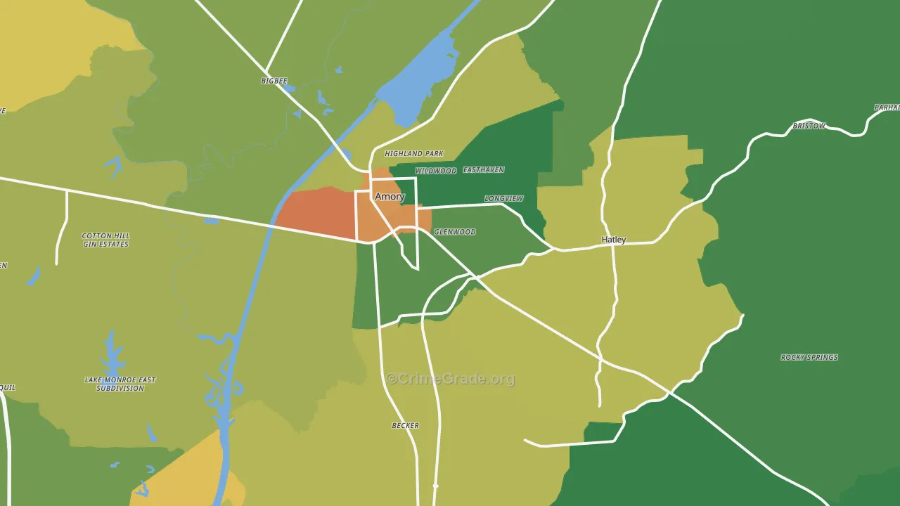 Amory, MS Map of Burglary Rates