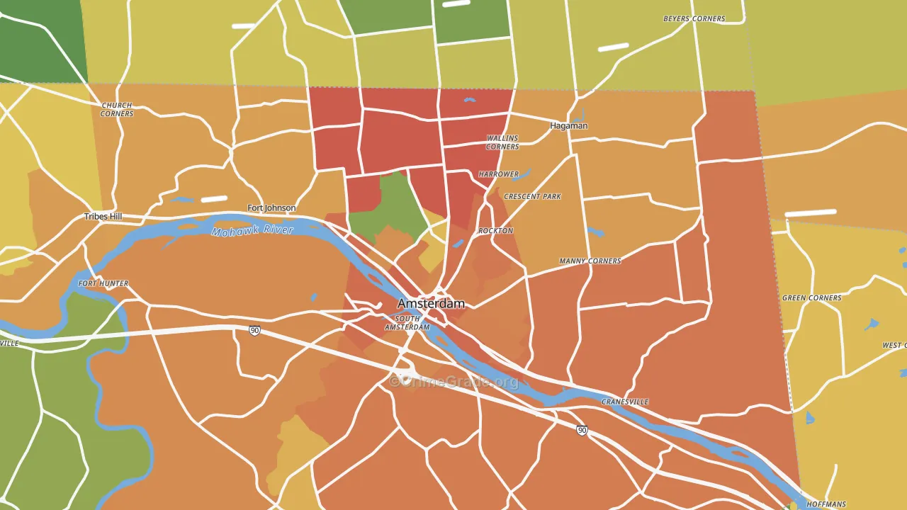 Amsterdam, NY Map of Burglary Rates