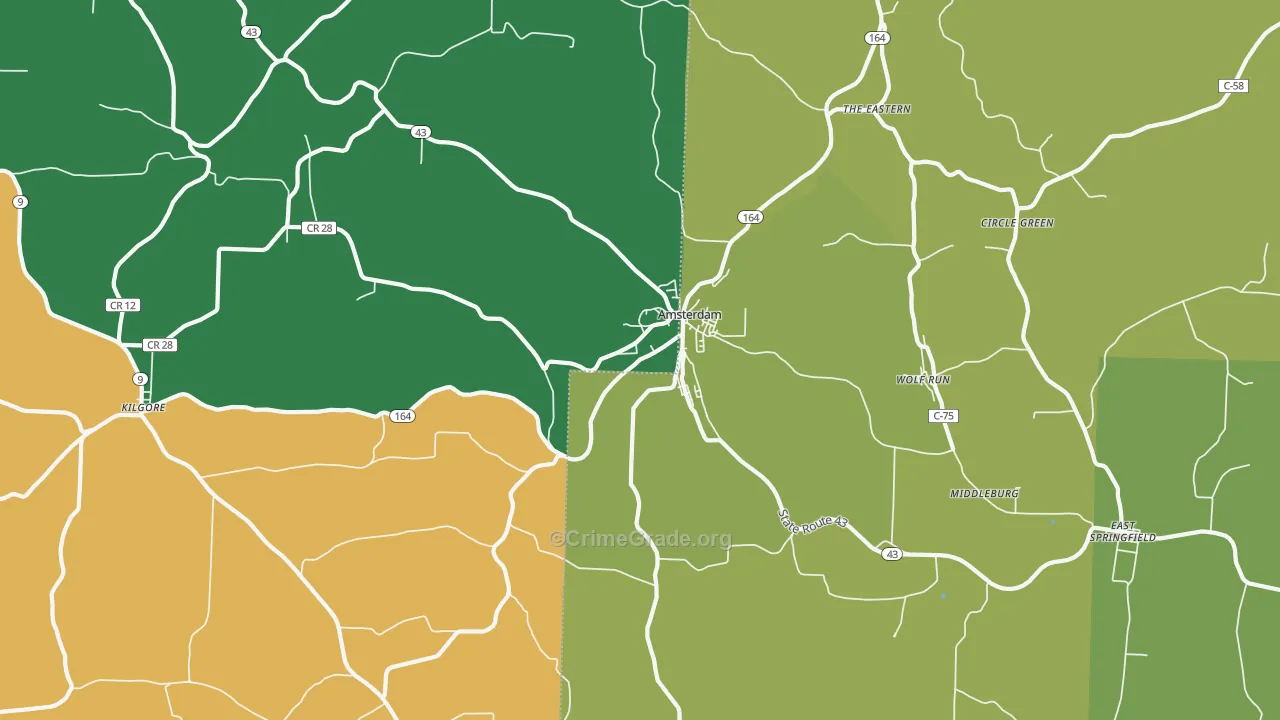 Amsterdam, OH Map of Burglary Rates