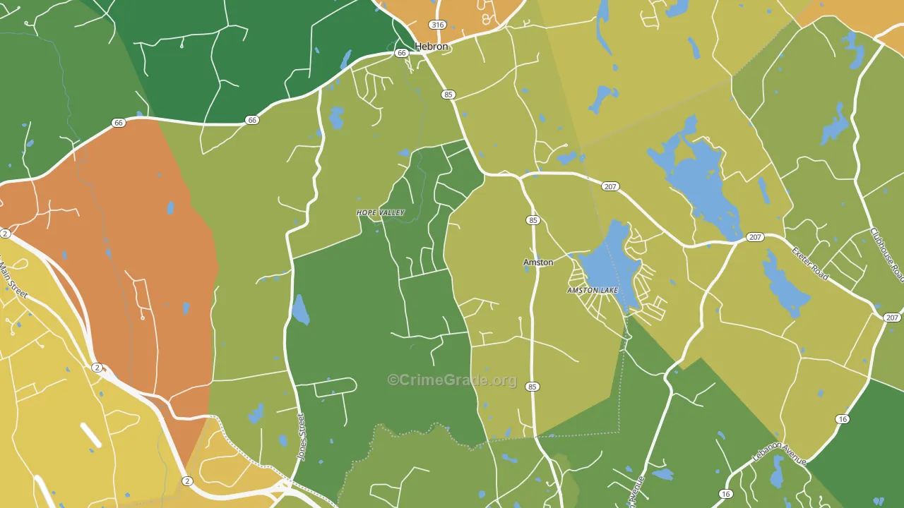 Amston, CT Map of Burglary Rates
