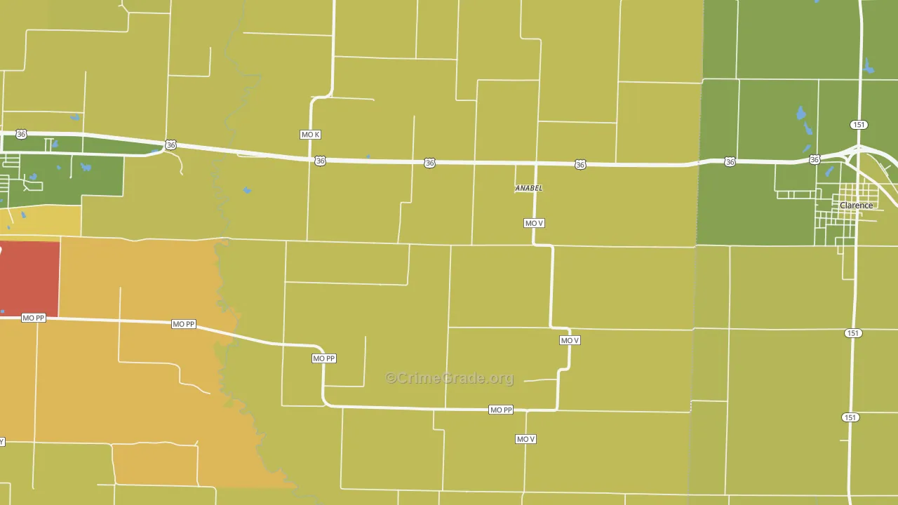 Anabel, MO Map of Burglary Rates