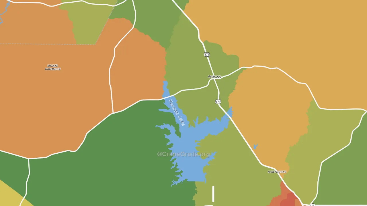 Anacoco, LA Map of Burglary Rates