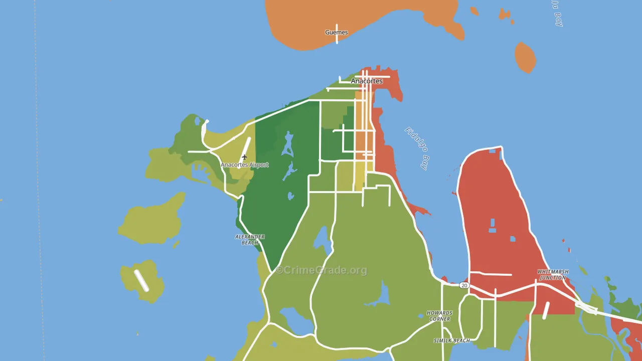 Anacortes, WA Map of Burglary Rates