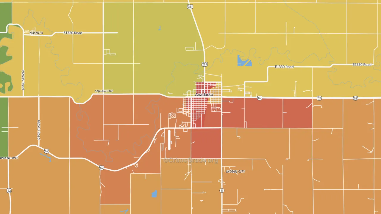 Anadarko, OK Map of Burglary Rates