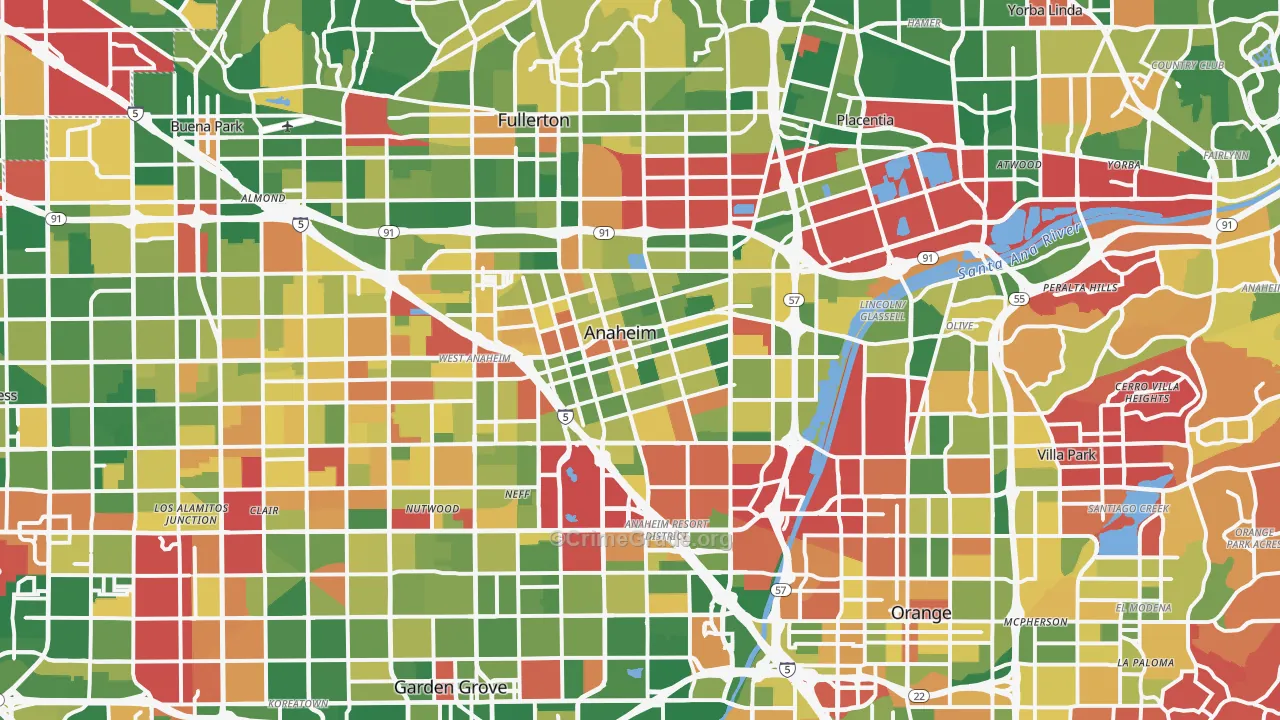 Anaheim, CA Map of Burglary Rates