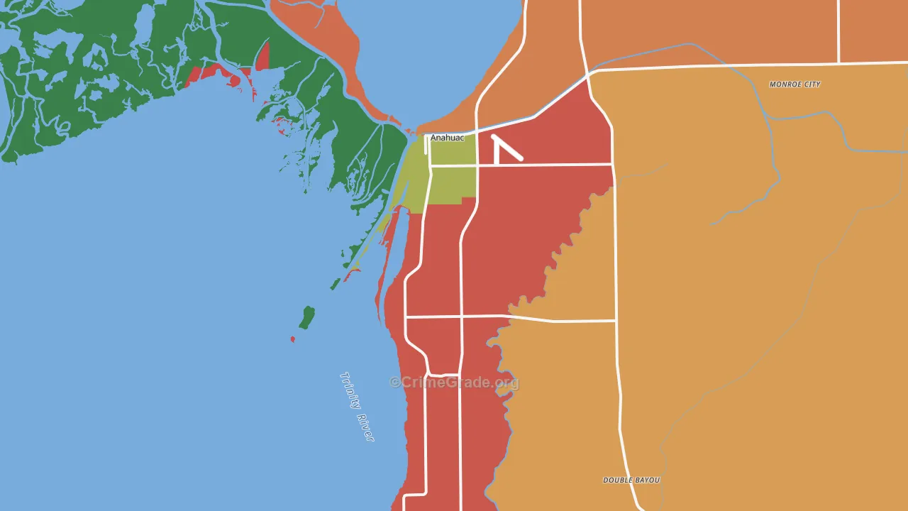 Anahuac, TX Map of Burglary Rates