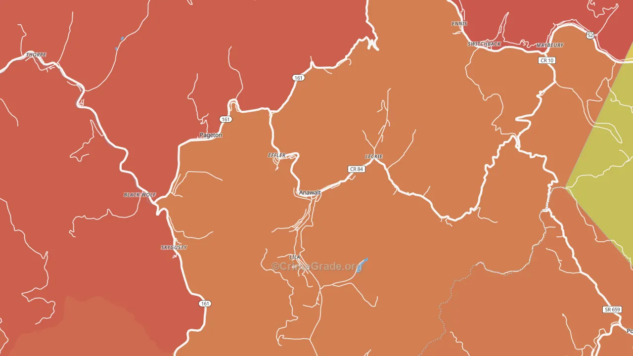 Anawalt, WV Map of Burglary Rates