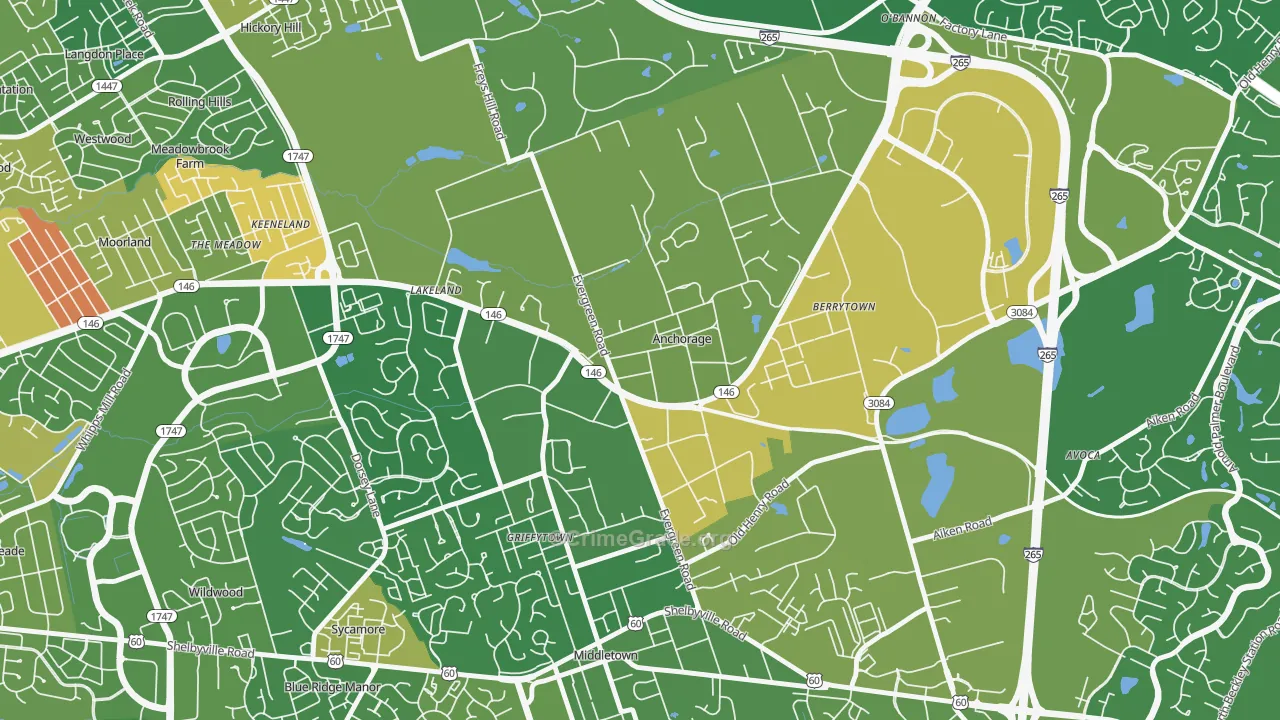 Anchorage, KY Map of Burglary Rates