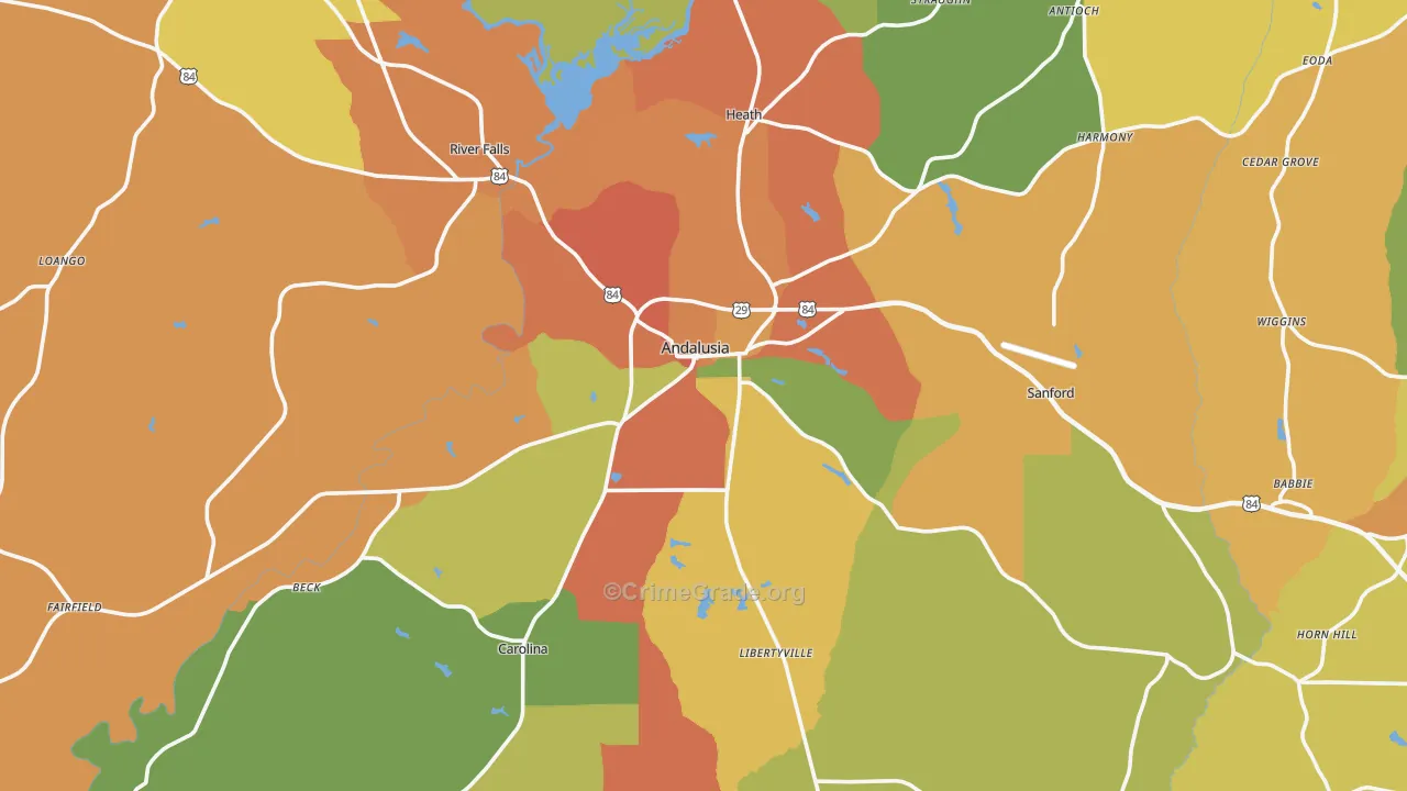 Andalusia, AL Map of Burglary Rates