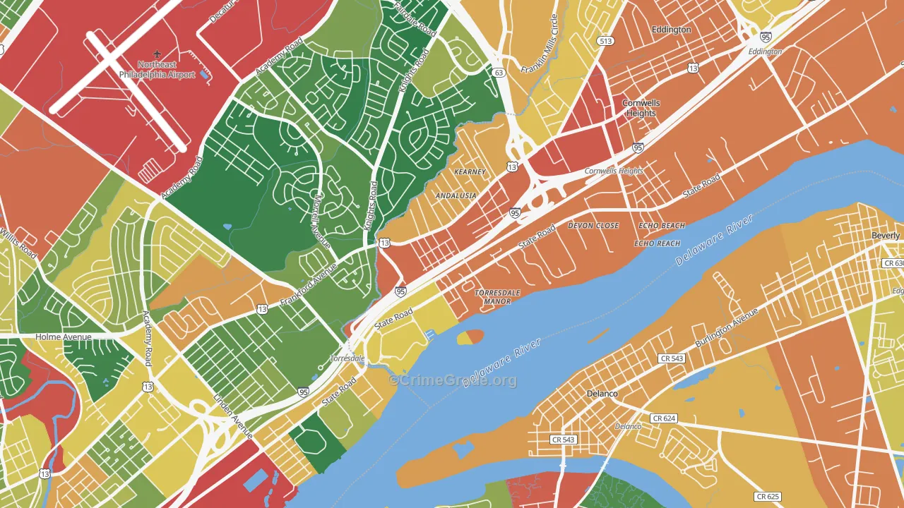 Andalusia, Bensalem, PA Map of Burglary Rates