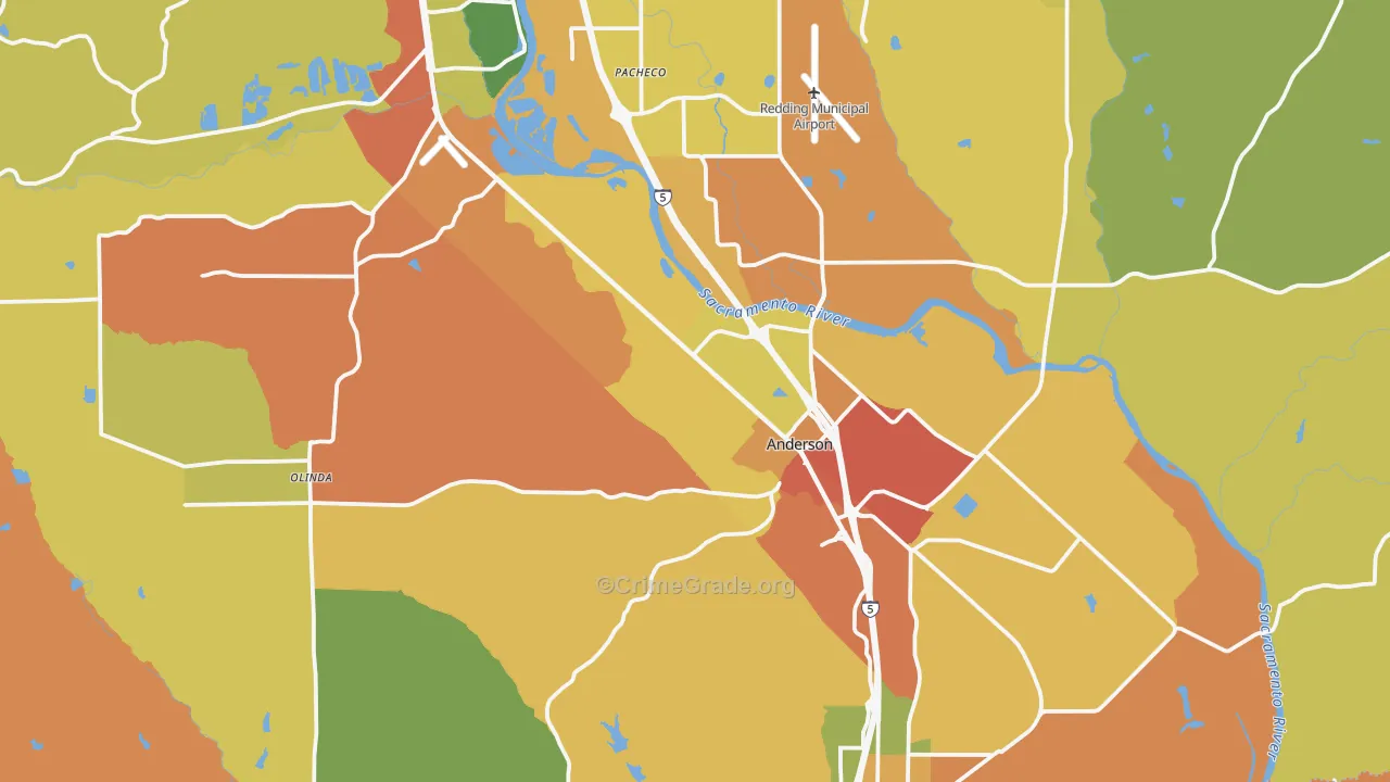 Anderson, CA Map of Burglary Rates