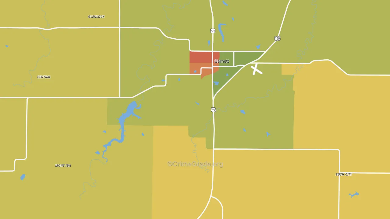 Anderson County, KS Map of Burglary Rates