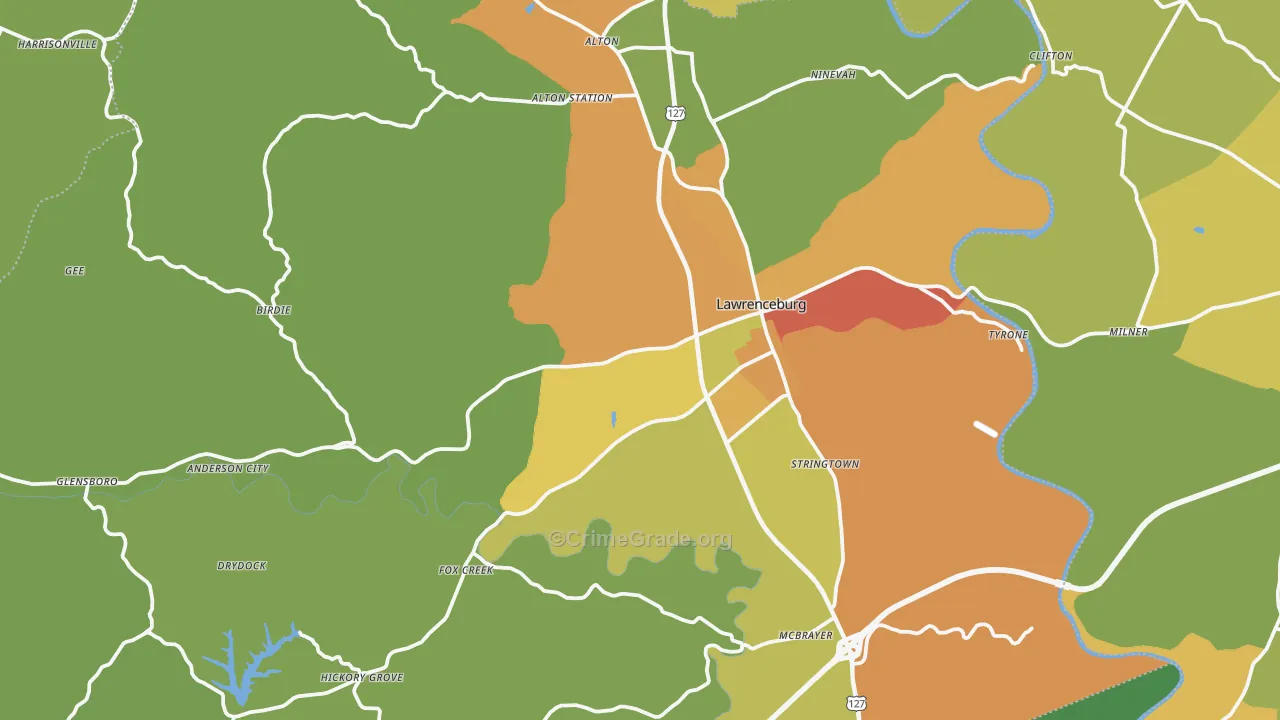 Anderson County, KY Map of Burglary Rates