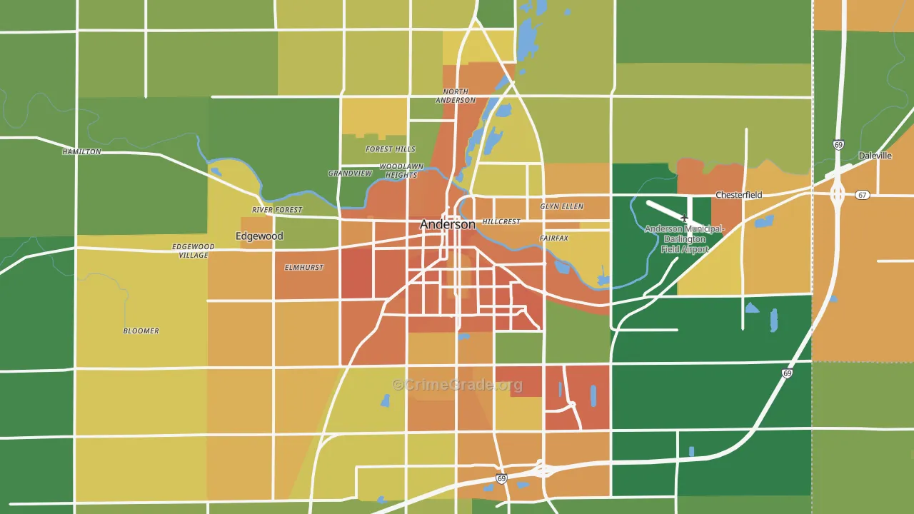 Anderson, IN Map of Burglary Rates