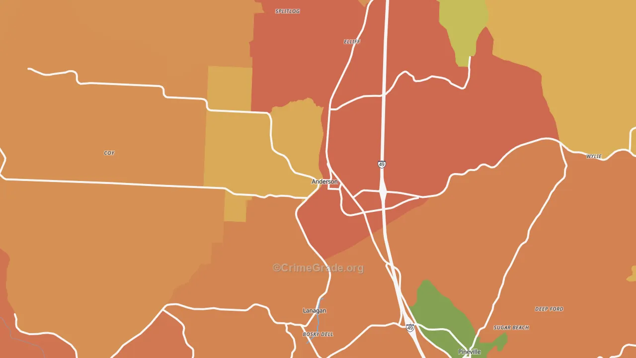 Anderson, MO Map of Burglary Rates
