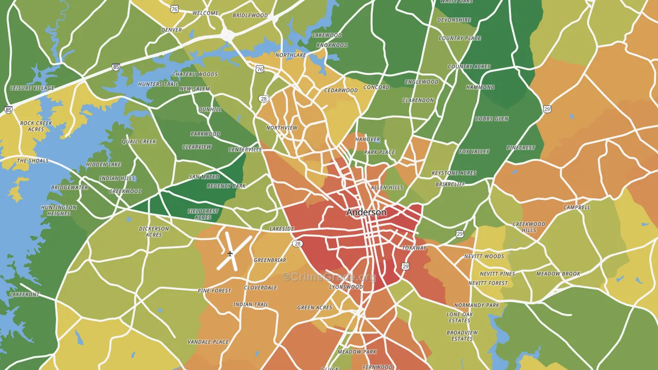 Anderson, SC Map of Burglary Rates