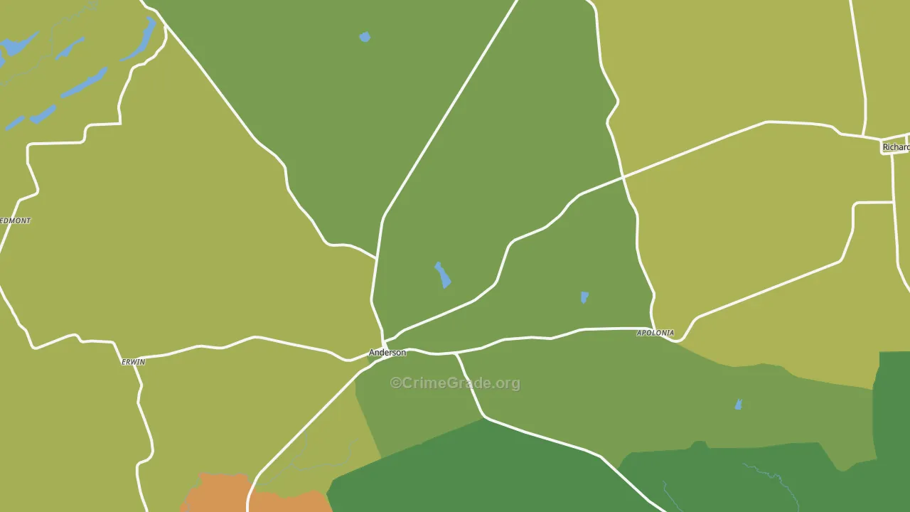 Anderson, TX Map of Burglary Rates
