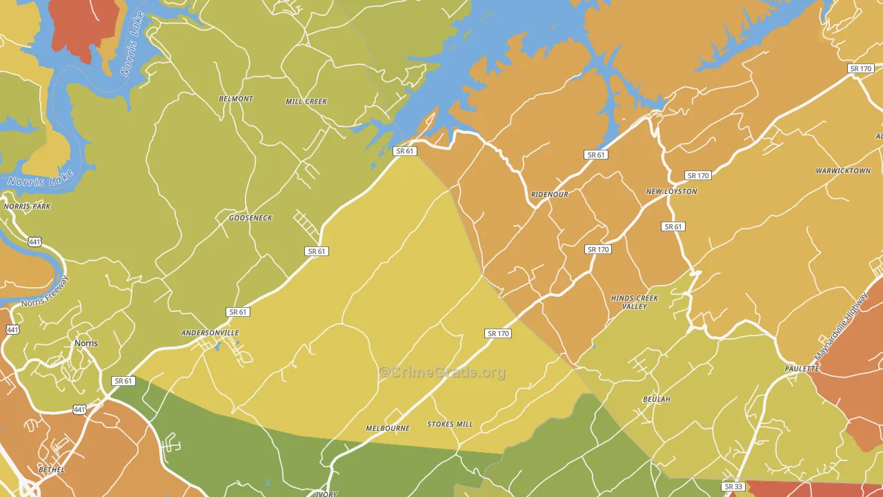 Andersonville, TN Map of Burglary Rates