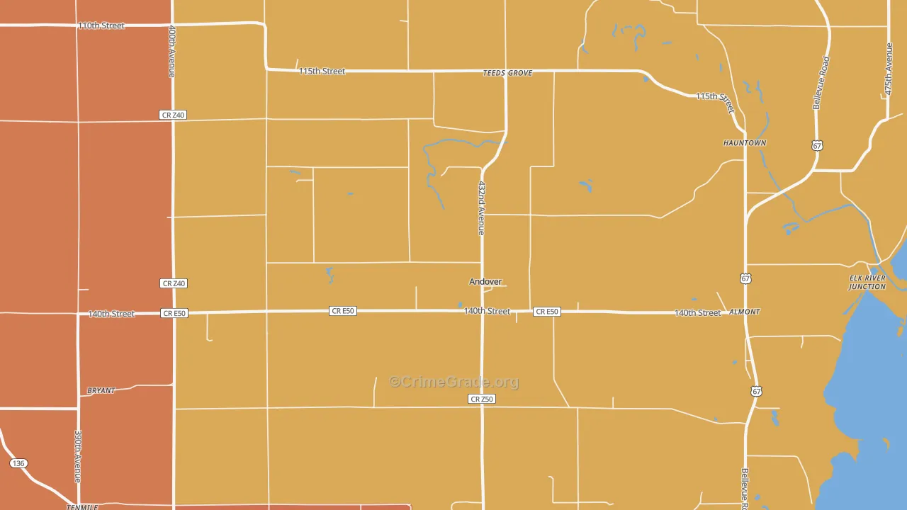 Andover, IA Map of Burglary Rates