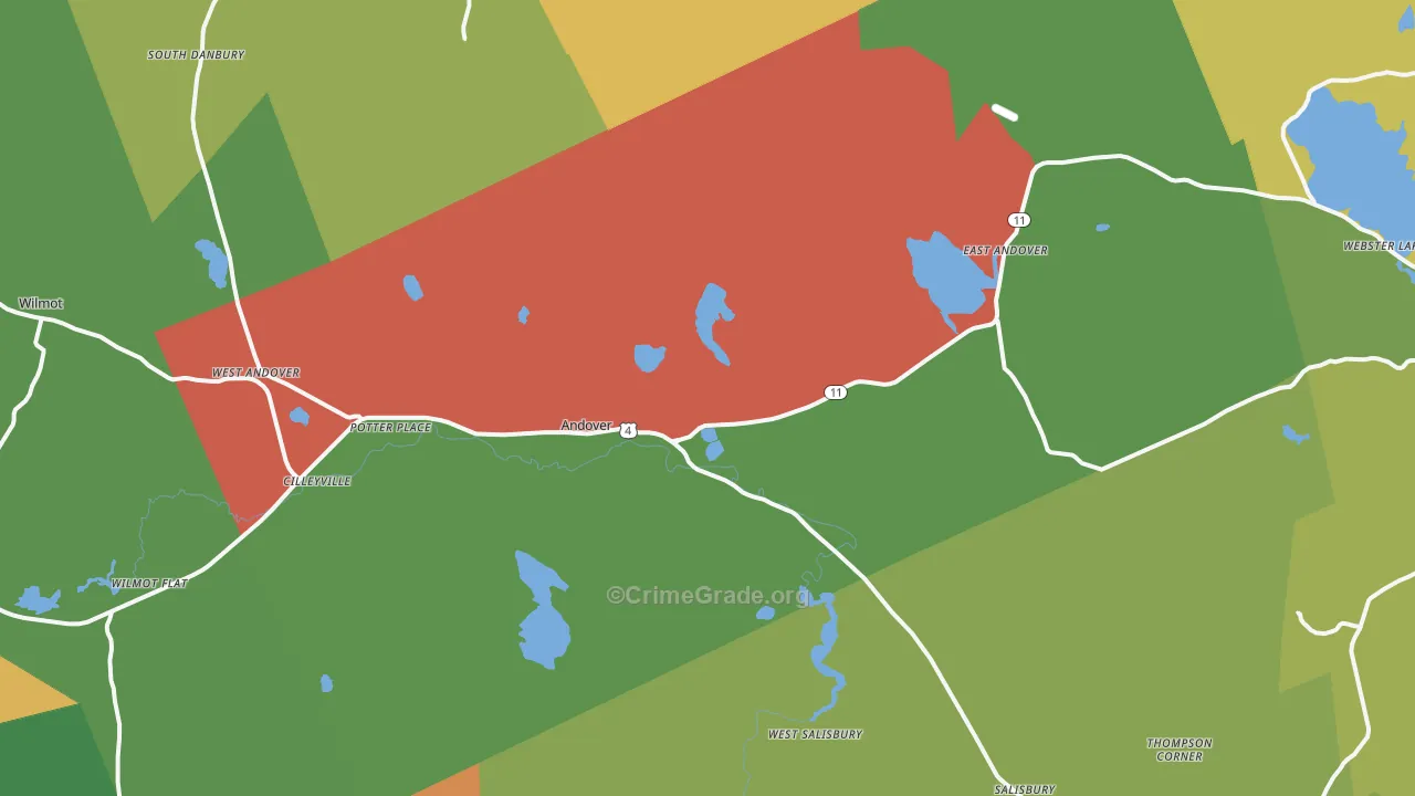 Andover, NH Map of Burglary Rates