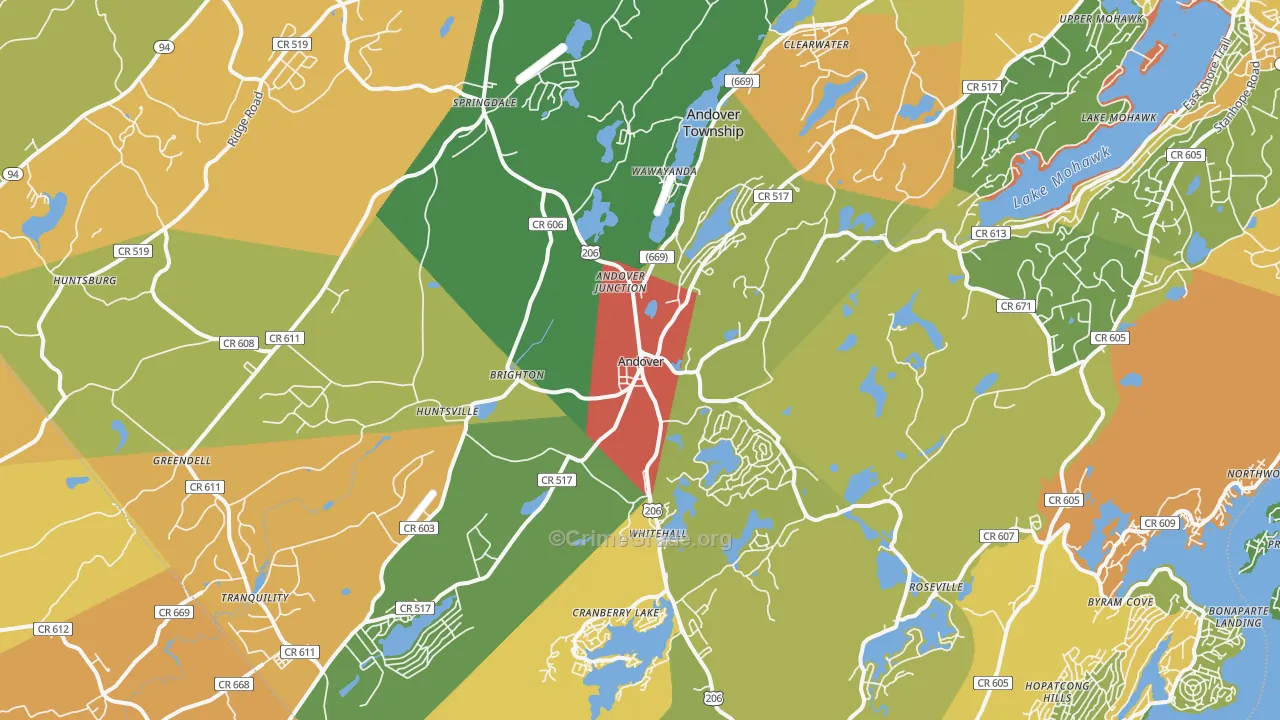Andover, NJ Map of Burglary Rates