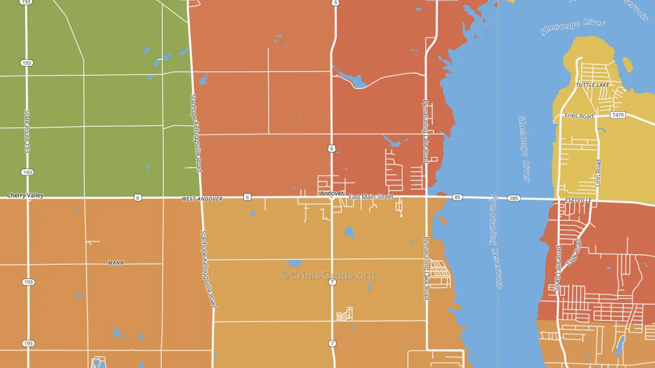 Andover, OH Map of Burglary Rates