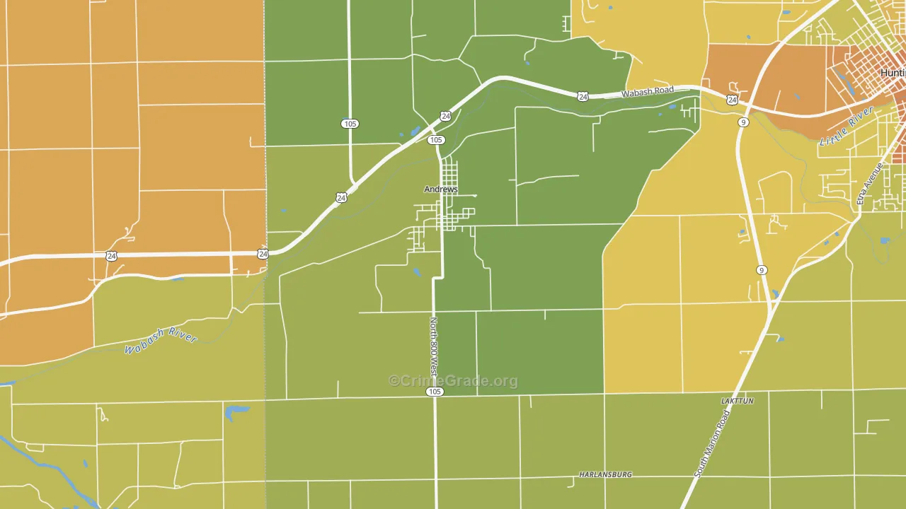 Andrews, IN Map of Burglary Rates