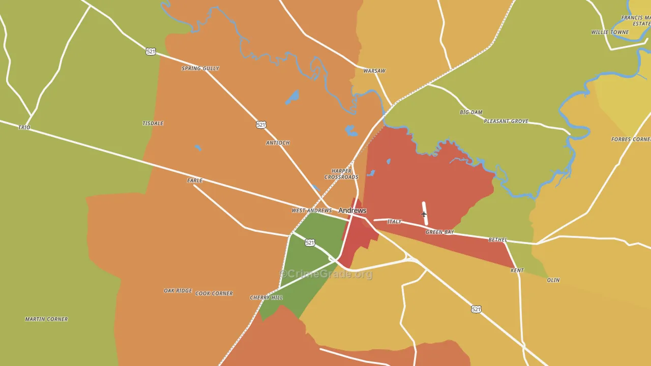 Andrews, SC Map of Burglary Rates