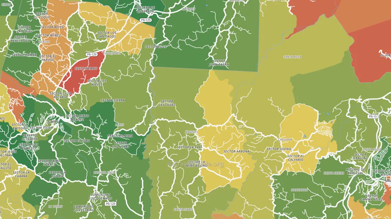 Angeles, PR Map of Burglary Rates