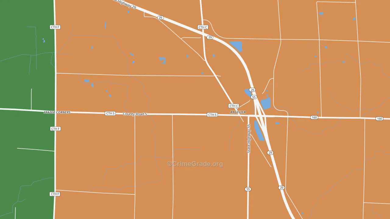 Angelica, WI Map of Burglary Rates